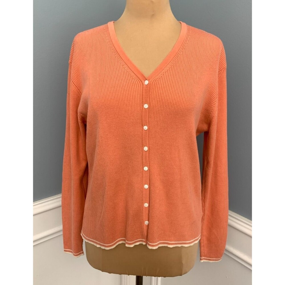 Worthington Sweater Womens XL Cardigan Silk Ribbed Long-Sleeve Peach Button-Up